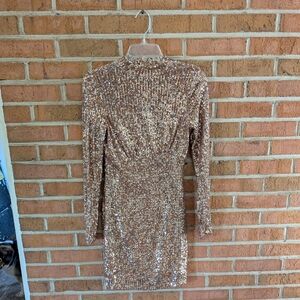 GB Woman's Sparkling Gold Long Sleeve Dress With Lining. NWOT.